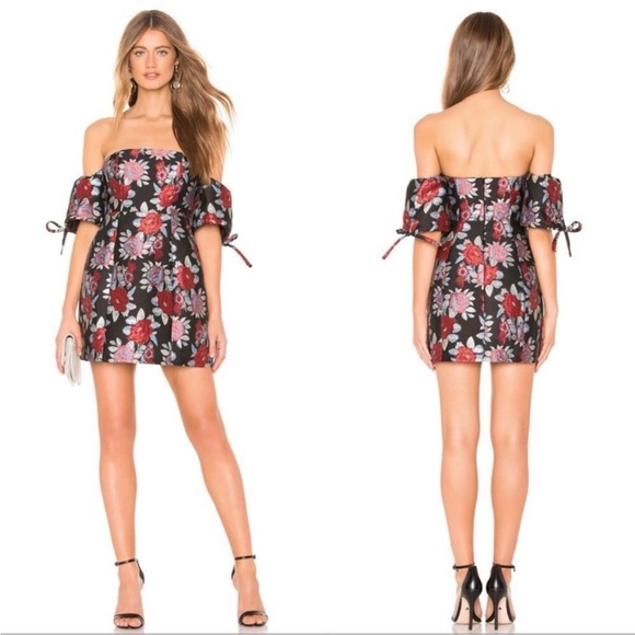 Lovers + Friends Allie Black Red Blue Floral Metallic Mini Off Shoulder Dress - Picture 1 of 8
